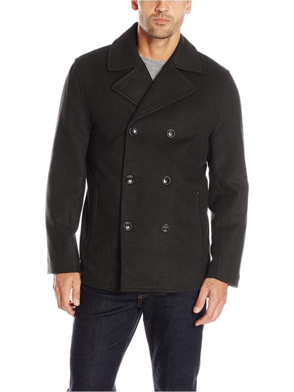 Men's Black Double-Breasted Wool Pea Coat